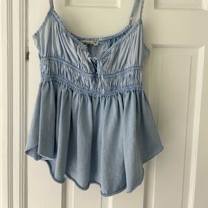 We The Free Sky Blue Gathered Top